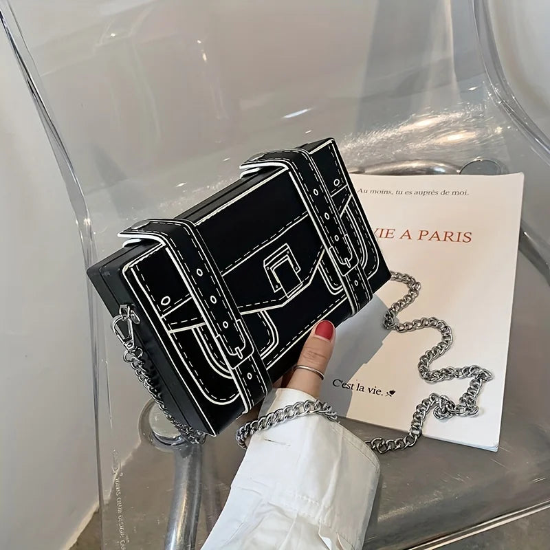 Anime Box Crossbody Bag - Trendy Two-Dimensional Square Purse with Cartoon Chain Shoulder Strap