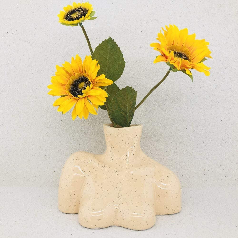 Female Form Vase, Body Vase, Boho Unique Décor, Flower Ceramic Vase for Home Office Décor, Boho Décor, Sculpture Vase (Light Beige Tone)