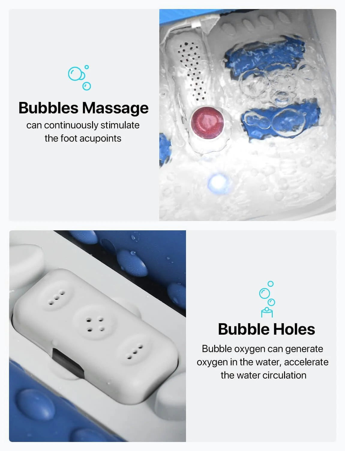 Collapsible Foot Spa Bath Massager with Heat, Remote Control, Temperature Control, Bubbles, Pumice Stone, Timer, Foot Spa Soak Tub (Bule-White)