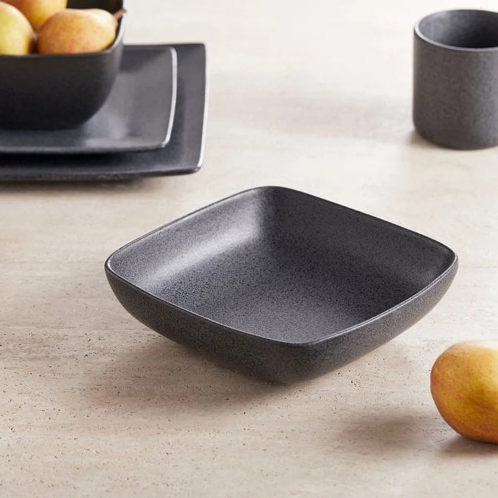 Square Stoneware Dinner Bowl Durable Reactive Glaze Mottled Design Microwave Dishwasher Safe Unique Kitchen Decor Modern Dining
