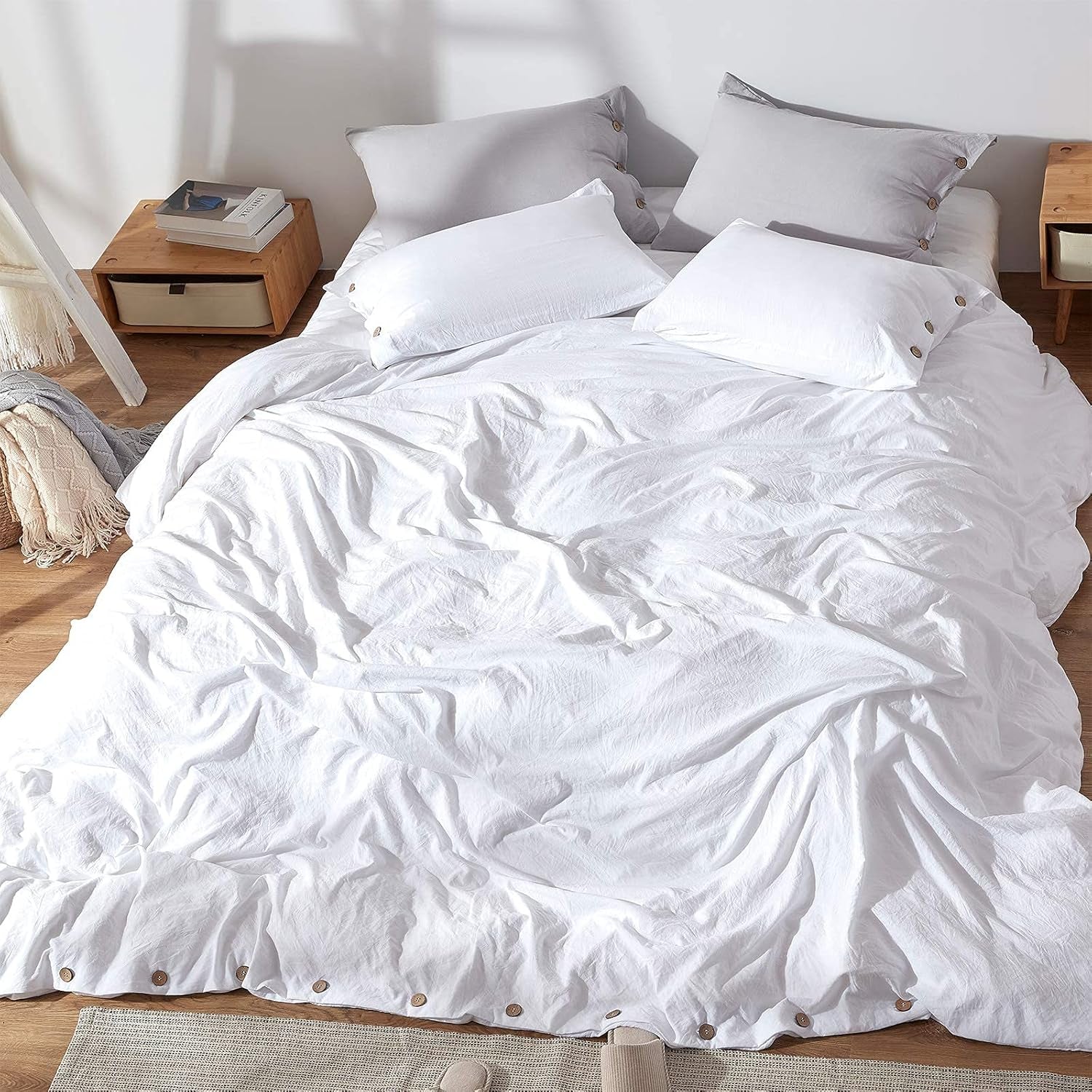 White Duvet Cover Sets Twin Size 2 Piece Double Brushed Microfiber Twin Duvet Cover with Button Closure & Corner Tie 1 Breathable and Soft Duvet Cover 68X90 Inches + 1 Pillow Sham