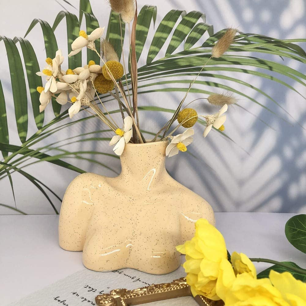 Female Form Vase, Body Vase, Boho Unique Décor, Flower Ceramic Vase for Home Office Décor, Boho Décor, Sculpture Vase (Light Beige Tone)