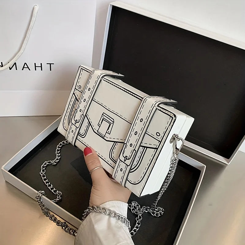 Anime Box Crossbody Bag - Trendy Two-Dimensional Square Purse with Cartoon Chain Shoulder Strap
