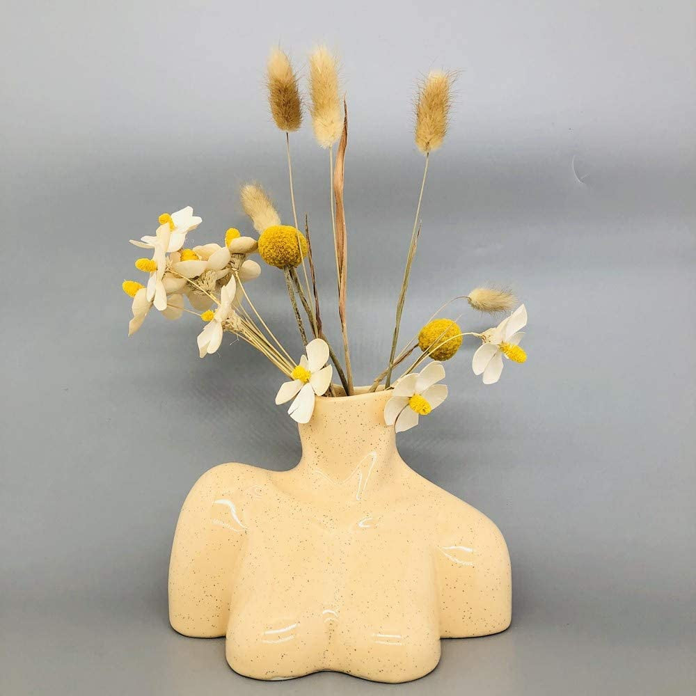 Female Form Vase, Body Vase, Boho Unique Décor, Flower Ceramic Vase for Home Office Décor, Boho Décor, Sculpture Vase (Light Beige Tone)