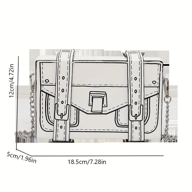 Anime Box Crossbody Bag - Trendy Two-Dimensional Square Purse with Cartoon Chain Shoulder Strap