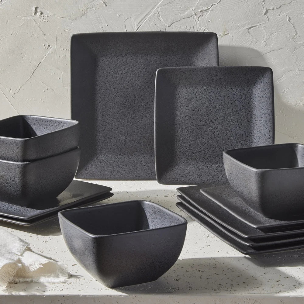 Square Stoneware Dinner Bowl Durable Reactive Glaze Mottled Design Microwave Dishwasher Safe Unique Kitchen Decor Modern Dining