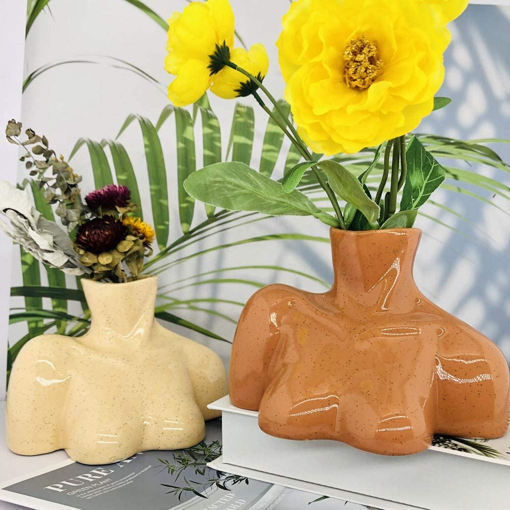 Female Form Vase, Body Vase, Boho Unique Décor, Flower Ceramic Vase for Home Office Décor, Boho Décor, Sculpture Vase (Light Beige Tone)