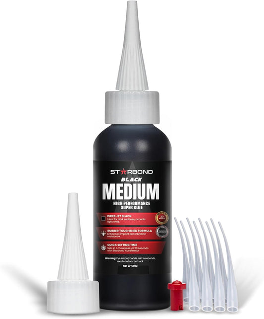 Black Medium CA Glue, Premium Cyanoacrylate Super Glue, Crack Filler 150 CPS Viscosity, for Woodworking, Woodturning, Carpentry, Guitar, RC, Hobby, 2Oz