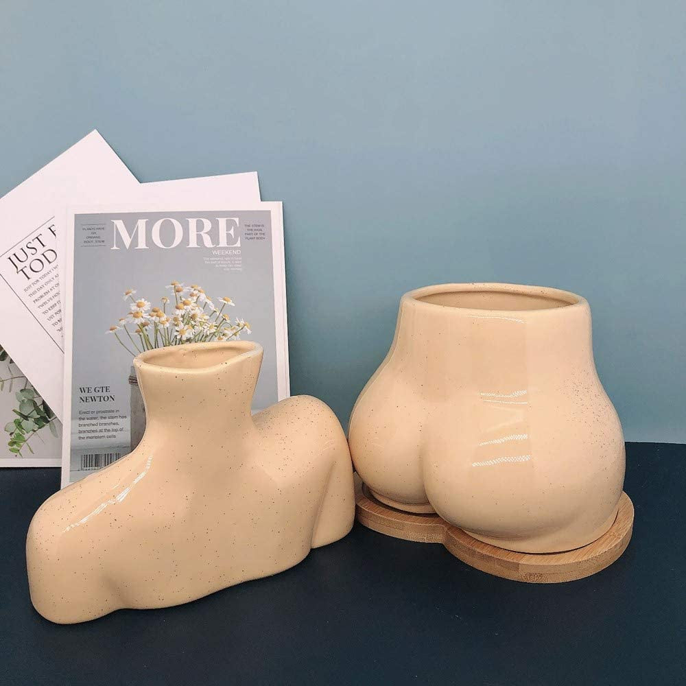 Female Form Vase, Body Vase, Boho Unique Décor, Flower Ceramic Vase for Home Office Décor, Boho Décor, Sculpture Vase (Light Beige Tone)