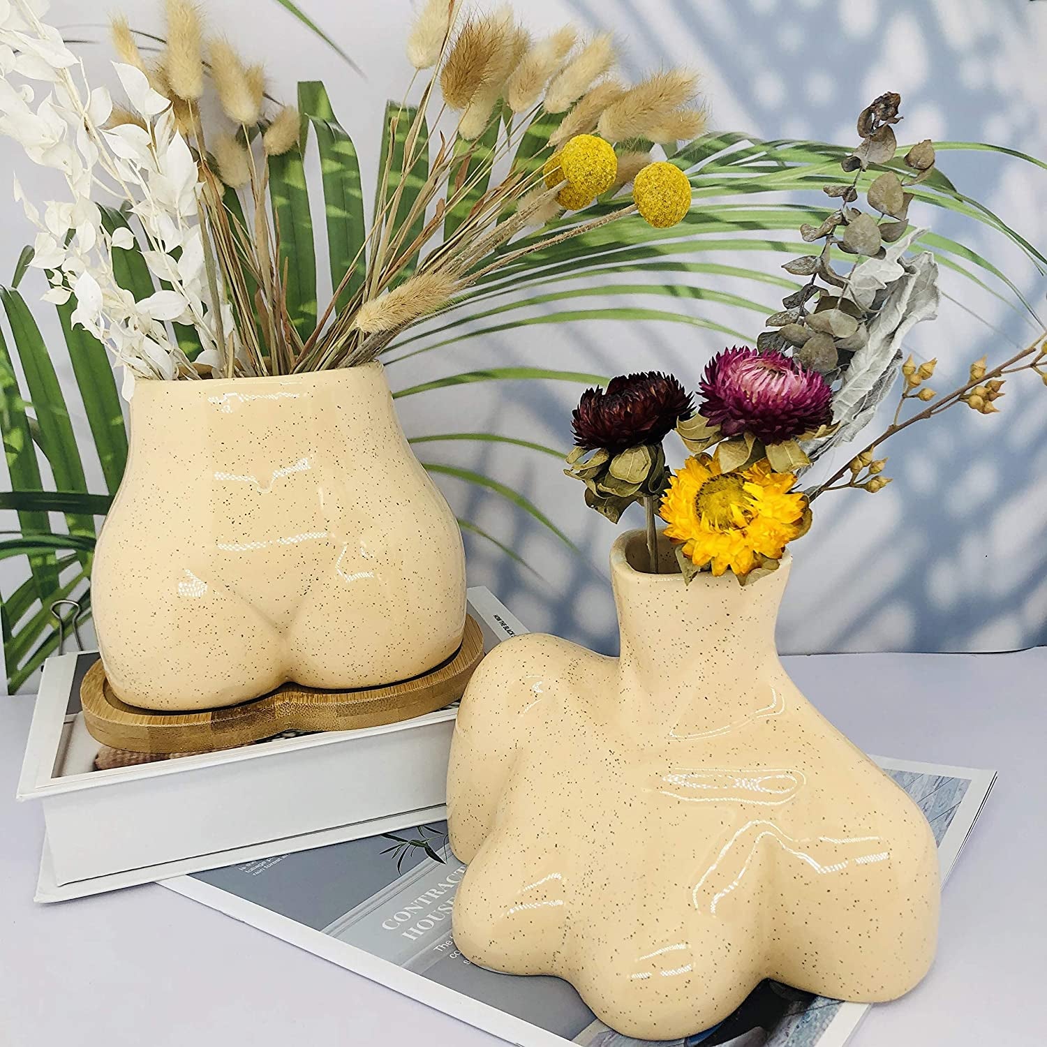 Female Form Vase, Body Vase, Boho Unique Décor, Flower Ceramic Vase for Home Office Décor, Boho Décor, Sculpture Vase (Light Beige Tone)