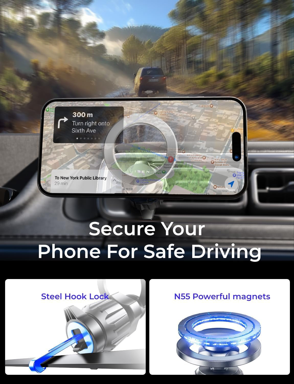 for Magsafe Car Mount [95% Increase Magnetism] Magnetic Phone Holders for Your Car,17 Car Accessories for Men Truck 360 Dashboard Vent Phone Mount for Garmin GPS Fit Iphone 16 15 14 13 12