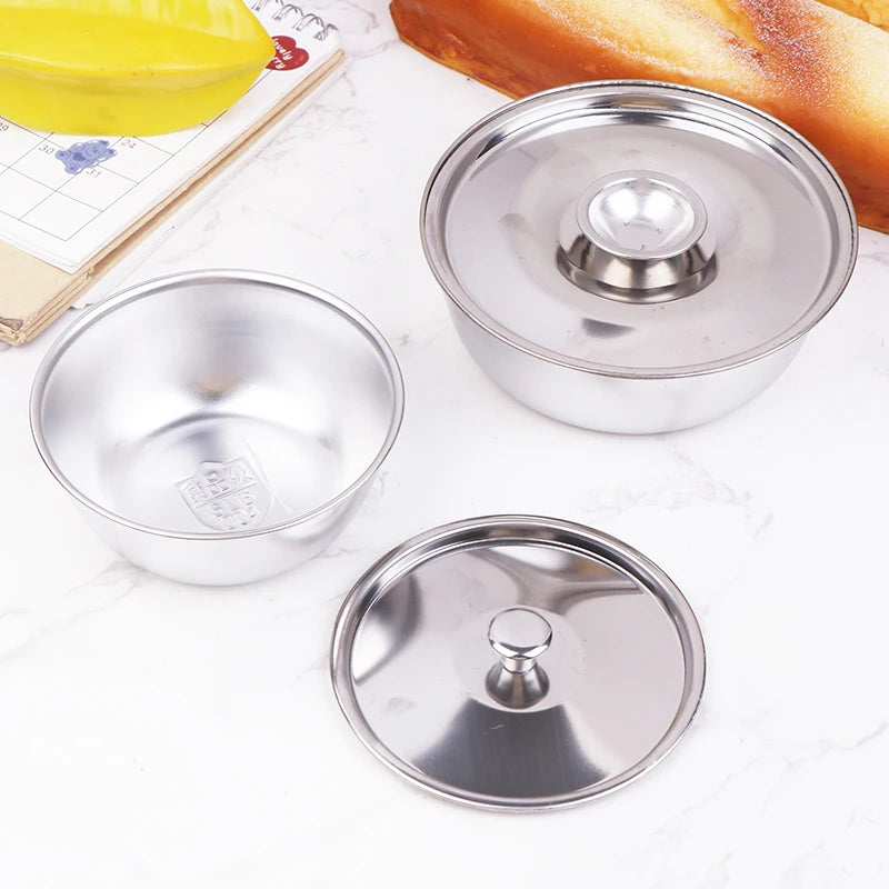 304 Stainless Steel Steamed Egg Bowl with Lids Fruit Salad Dessert Soup Stew Bowls Food Container Rice Noodles Bowl Tableware