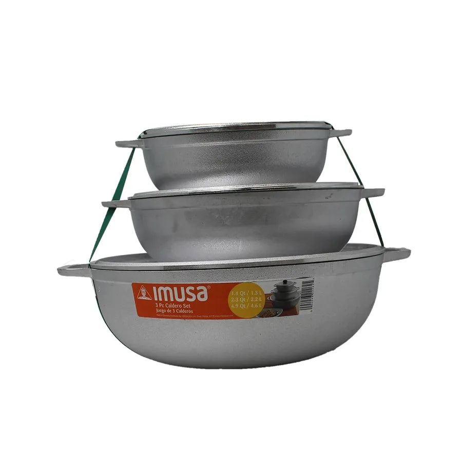 IMUSA 1.5/2.5/5.2Qt Cast Aluminum Caldero 3Pc Set - 18/22/28Cm