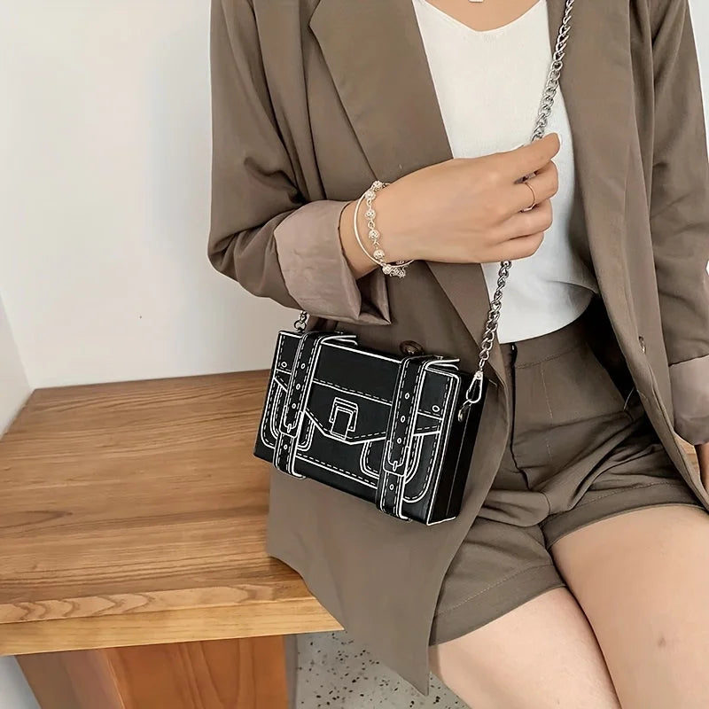 Anime Box Crossbody Bag - Trendy Two-Dimensional Square Purse with Cartoon Chain Shoulder Strap