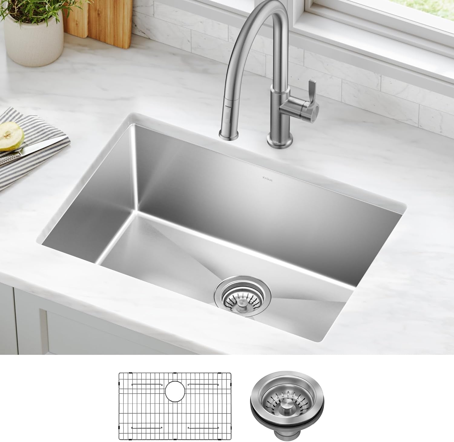 Standart PRO 26-Inch 16 Gauge Undermount Single Bowl Stainless Steel Kitchen Sink, KHU100-26