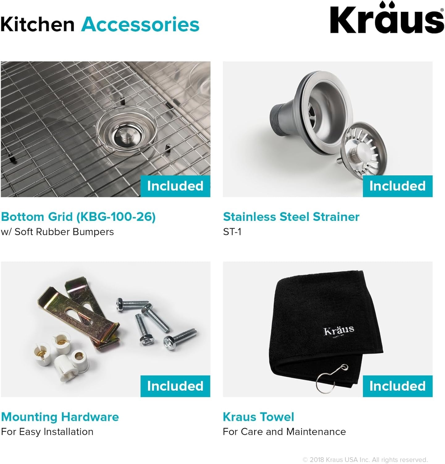 Standart PRO 26-Inch 16 Gauge Undermount Single Bowl Stainless Steel Kitchen Sink, KHU100-26