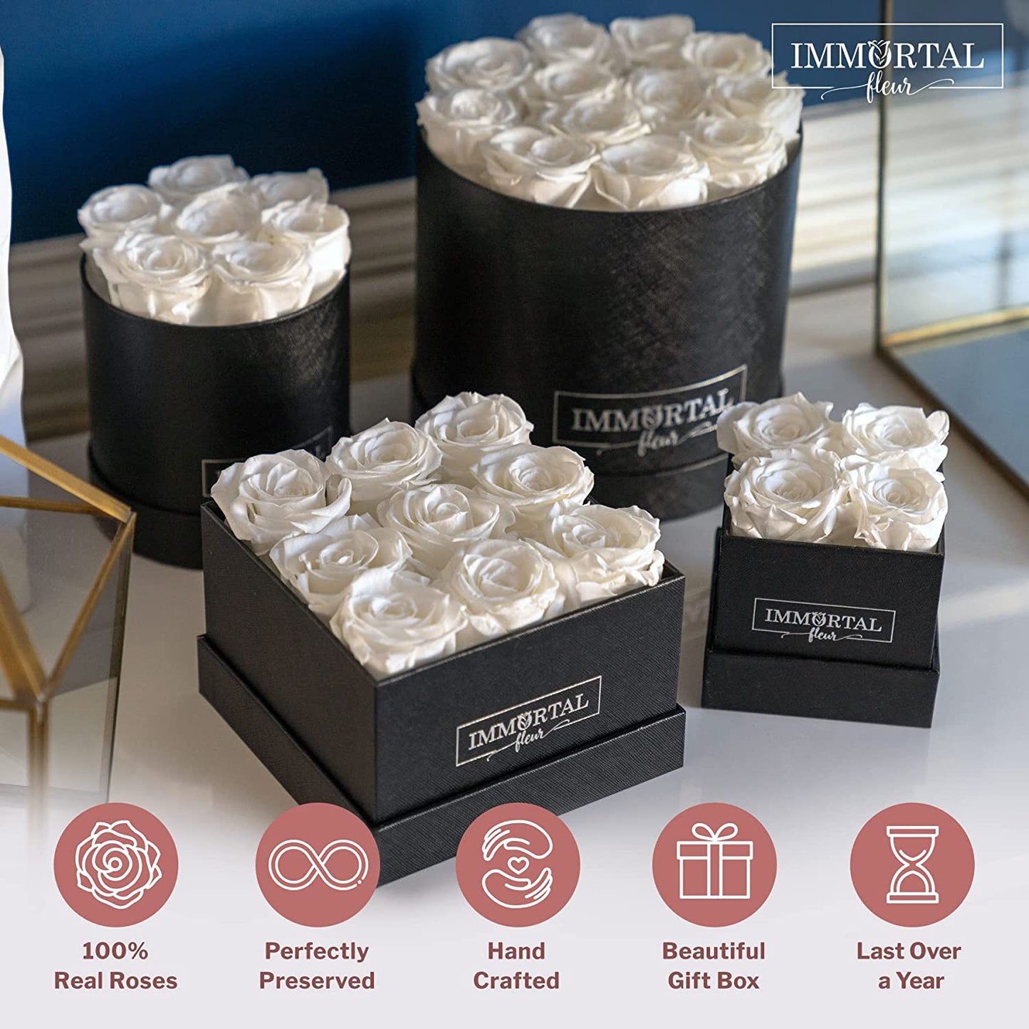 Preserved Roses in a Box, Preserved Flowers, Forever Roses Box, Mom Birthday Gifts from Daughter, Flowers for Delivery Prime Birthday, Sympathy Flowers, White 12