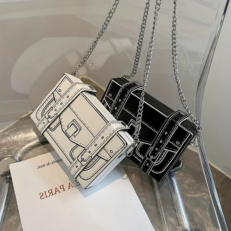 Anime Box Crossbody Bag - Trendy Two-Dimensional Square Purse with Cartoon Chain Shoulder Strap