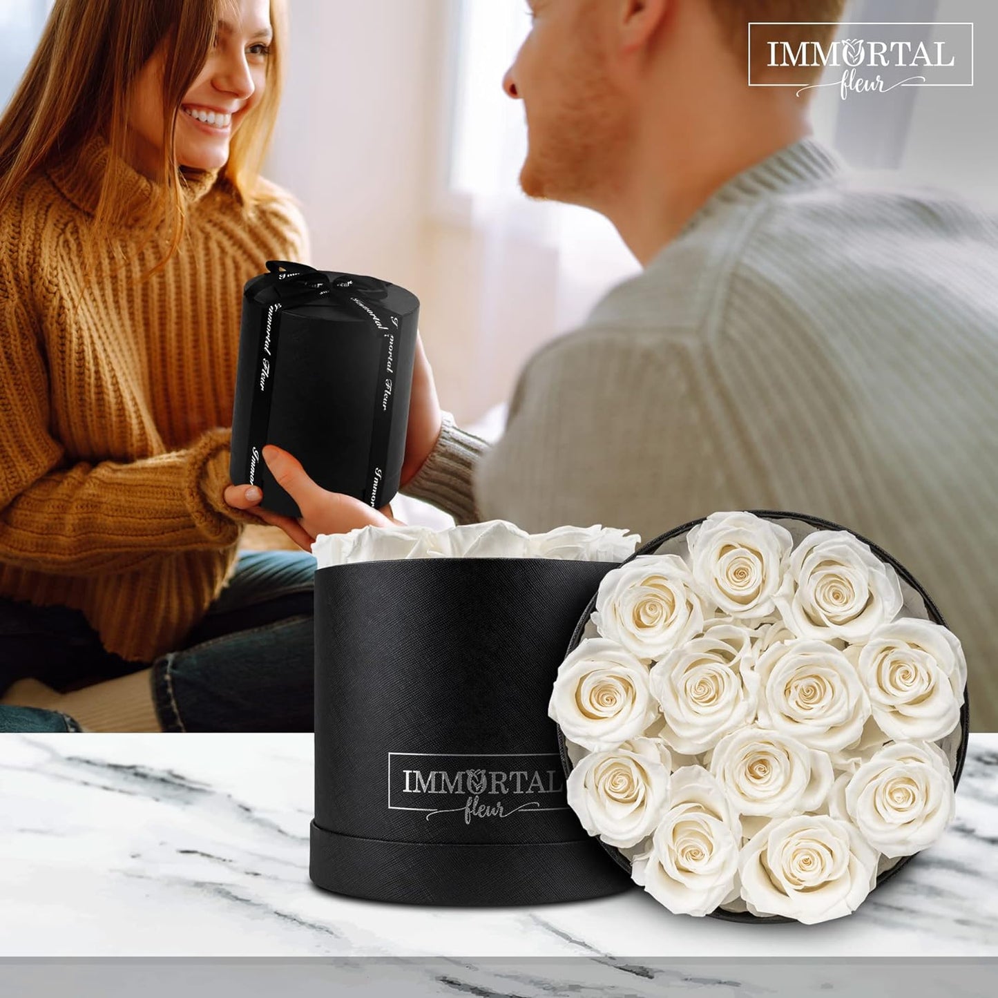 Preserved Roses in a Box, Preserved Flowers, Forever Roses Box, Mom Birthday Gifts from Daughter, Flowers for Delivery Prime Birthday, Sympathy Flowers, White 12