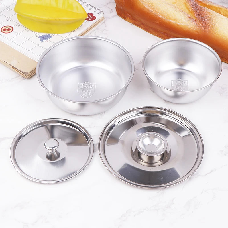 304 Stainless Steel Steamed Egg Bowl with Lids Fruit Salad Dessert Soup Stew Bowls Food Container Rice Noodles Bowl Tableware