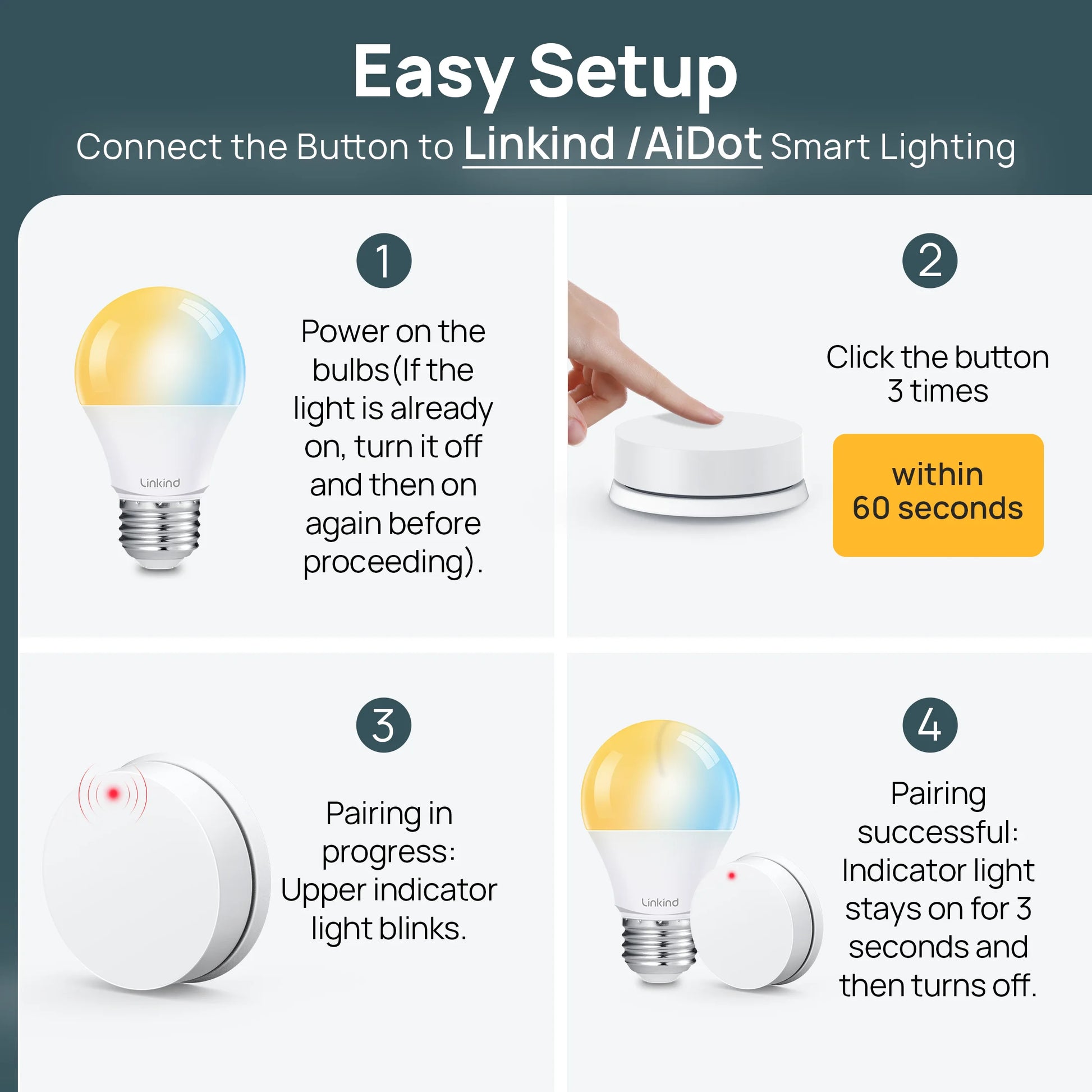 Smart Button, Bluetooth Light Switch, Exclusive for /Aidot Smart Bulb, Remote Button Control, 98FT RF Range, Wire-Free, 1 Pack