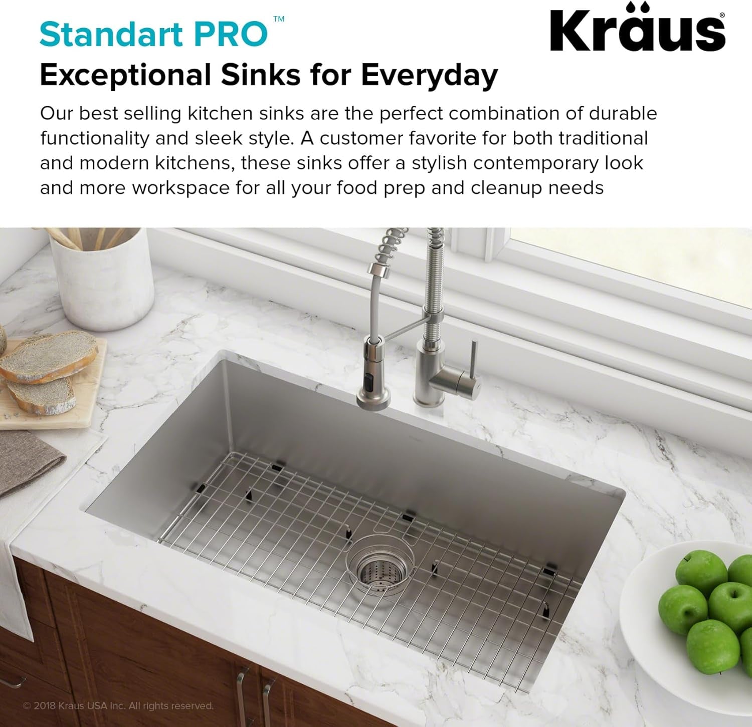 Standart PRO 26-Inch 16 Gauge Undermount Single Bowl Stainless Steel Kitchen Sink, KHU100-26