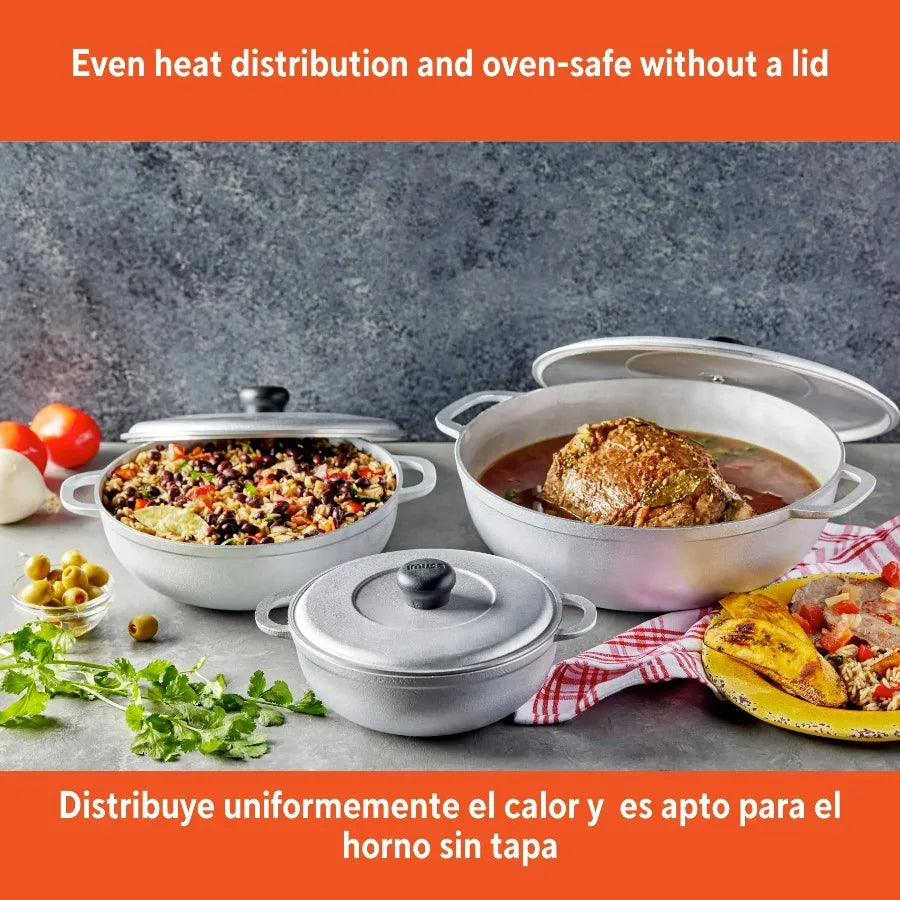 IMUSA 1.5/2.5/5.2Qt Cast Aluminum Caldero 3Pc Set - 18/22/28Cm