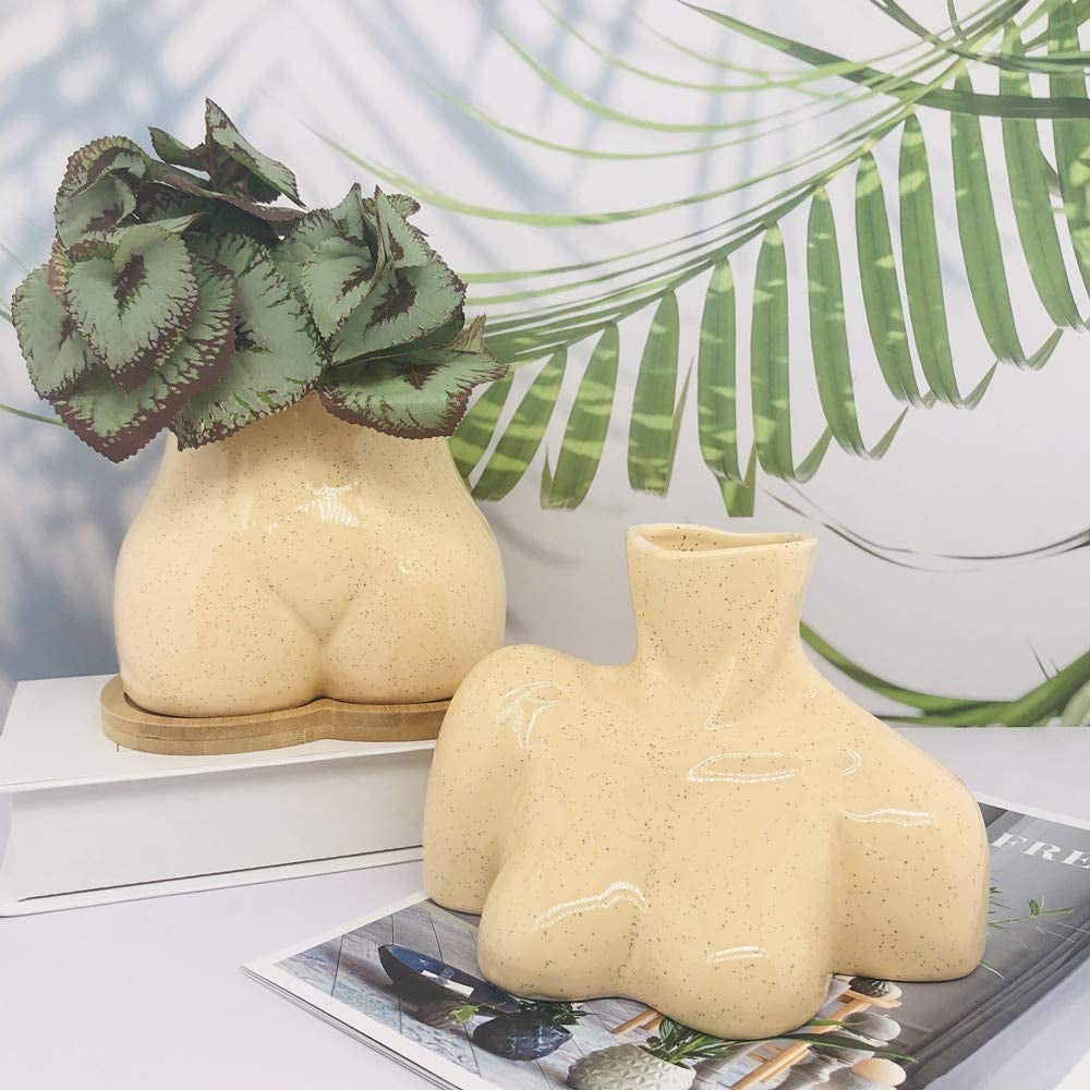 Female Form Vase, Body Vase, Boho Unique Décor, Flower Ceramic Vase for Home Office Décor, Boho Décor, Sculpture Vase (Light Beige Tone)