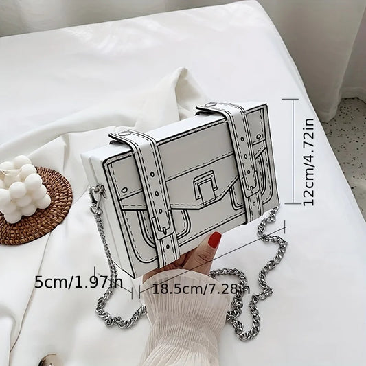 Anime Box Crossbody Bag - Trendy Two-Dimensional Square Purse with Cartoon Chain Shoulder Strap