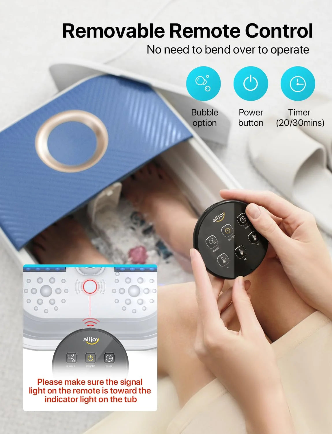 Collapsible Foot Spa Bath Massager with Heat, Remote Control, Temperature Control, Bubbles, Pumice Stone, Timer, Foot Spa Soak Tub (Bule-White)