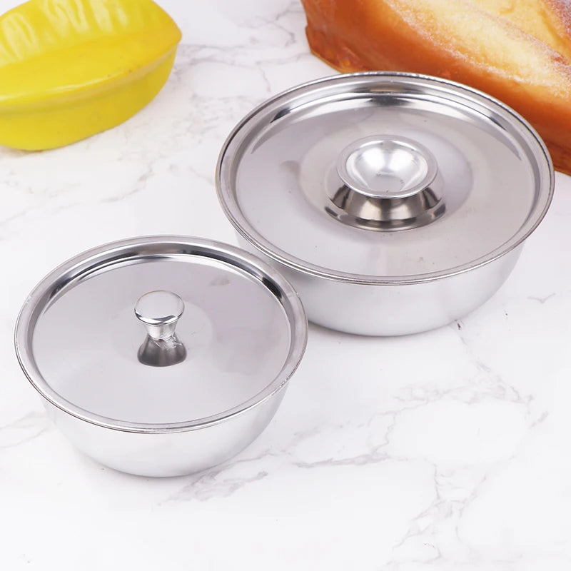 304 Stainless Steel Steamed Egg Bowl with Lids Fruit Salad Dessert Soup Stew Bowls Food Container Rice Noodles Bowl Tableware