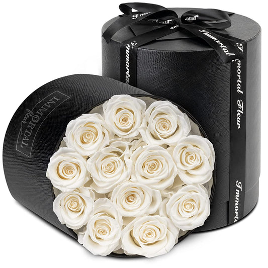 Preserved Roses in a Box, Preserved Flowers, Forever Roses Box, Mom Birthday Gifts from Daughter, Flowers for Delivery Prime Birthday, Sympathy Flowers, White 12