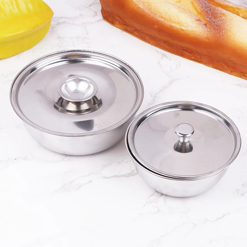 304 Stainless Steel Steamed Egg Bowl with Lids Fruit Salad Dessert Soup Stew Bowls Food Container Rice Noodles Bowl Tableware
