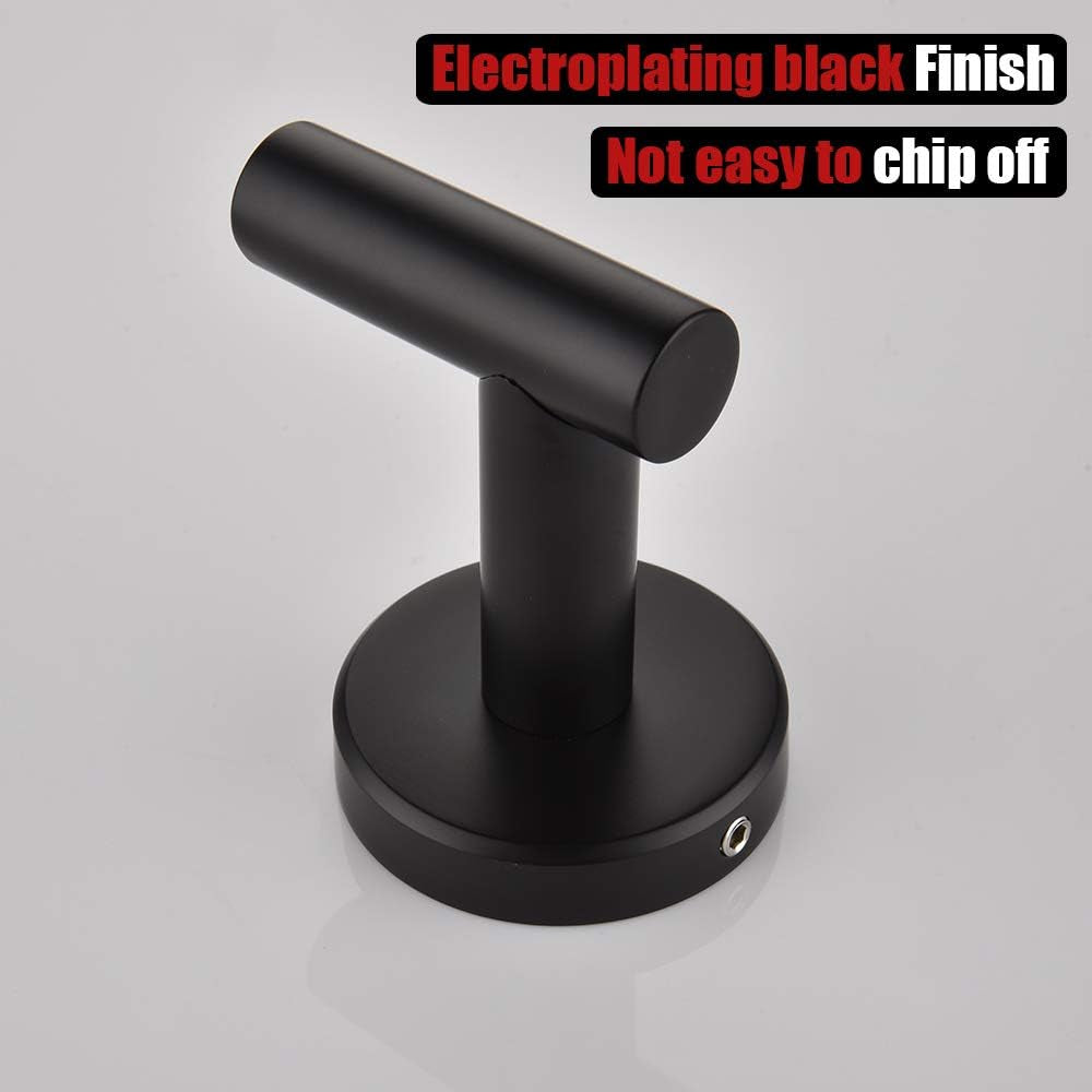 Black Bathroom Towel Hook, Coat Robe Clothes Hook for Bathroom Kitchen Garage Wall Mounted (3 Pack), 304 Stainless Steel Matte Black, TH100-PB-P3